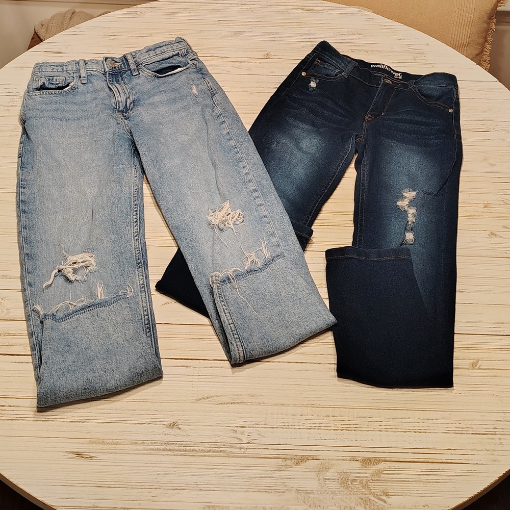 Little Girl's Jeans Bundle Size 12, GAP Mom Jean Ripped, Wallflower Dark Wash